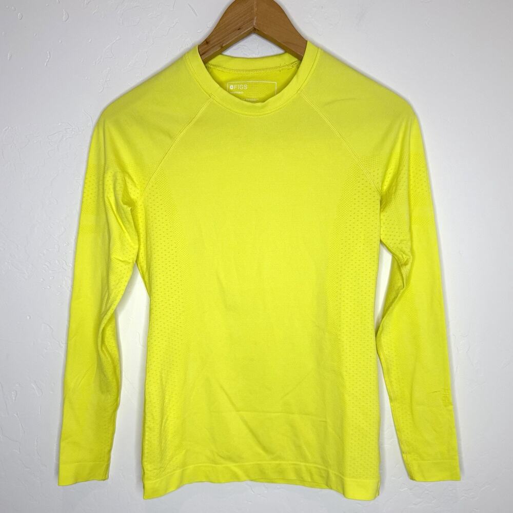 Figs Salta Seamless Underscrub Long Sleeve Top Womens XS Bright Neon Yellow